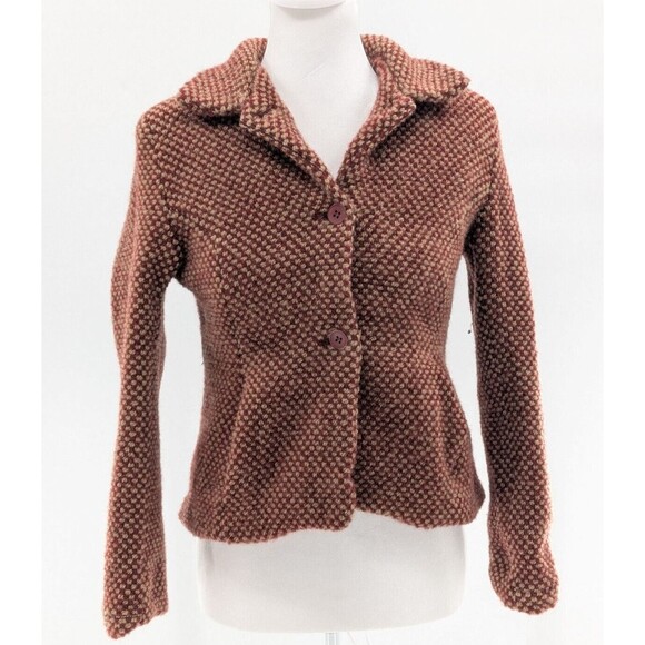 Jones New York 100% Wool Red Brown Tweed Check Woolmark Office Blazer Size Small - Picture 1 of 7